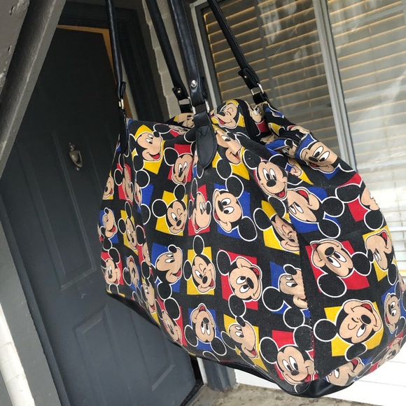 Vintage Mickey Unlimited Mouse Disney By Glentex Sholder Bag Black ,Tan & Red - Picture 6 of 16